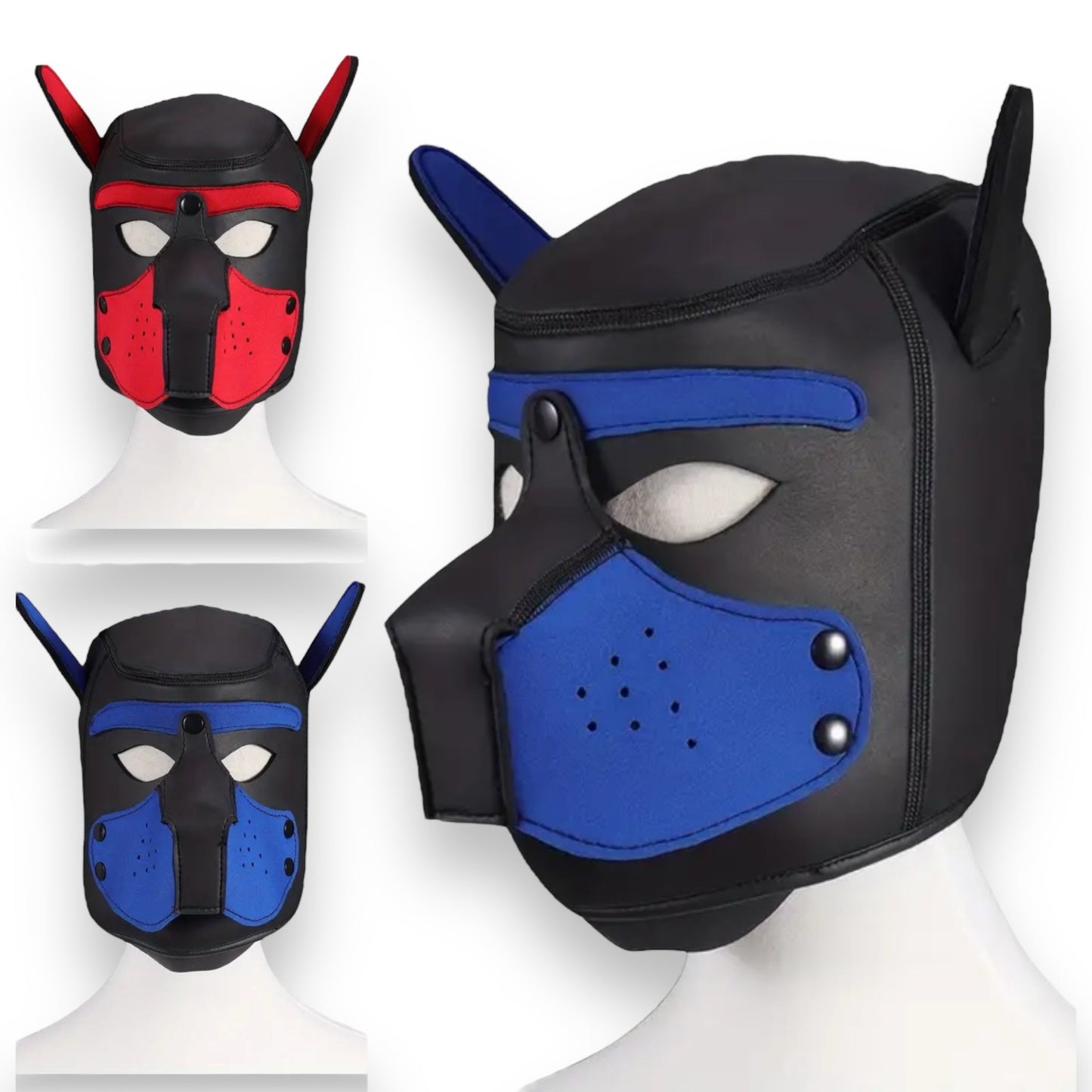 Kinky Pleasure Honden BDSM Masker - 4 Kleuren: Panter, Wit, Blauw, Rood