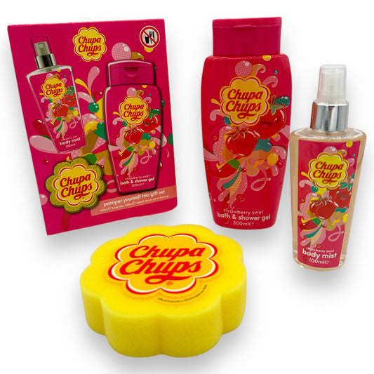 Chupa Chups Bath & Shower Gel en Body Mist + Spons Strawberry Swirl