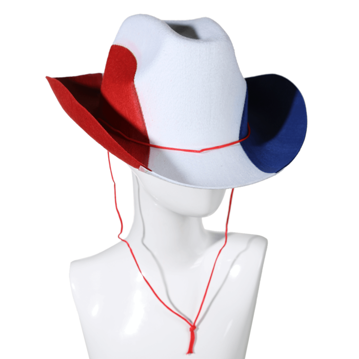 Cowboy hat with cord - French flag - Made of felt - One size - With hanger