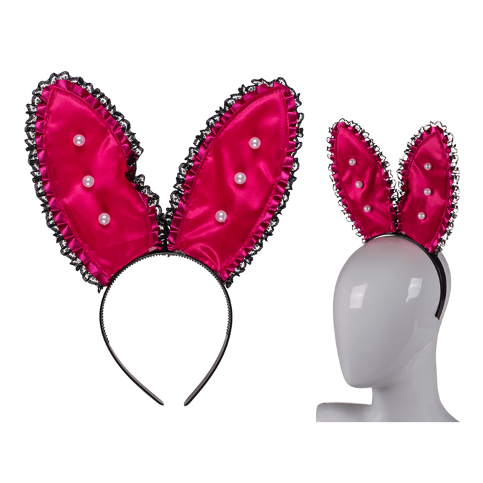 Konijnen Oren Tiara Roze Met Parels XXL - Leuk Accessoire Voor Feestjes En Verkleedpartijen