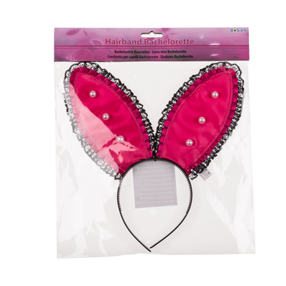 Konijnen Oren Tiara Roze Met Parels XXL - Leuk Accessoire Voor Feestjes En Verkleedpartijen