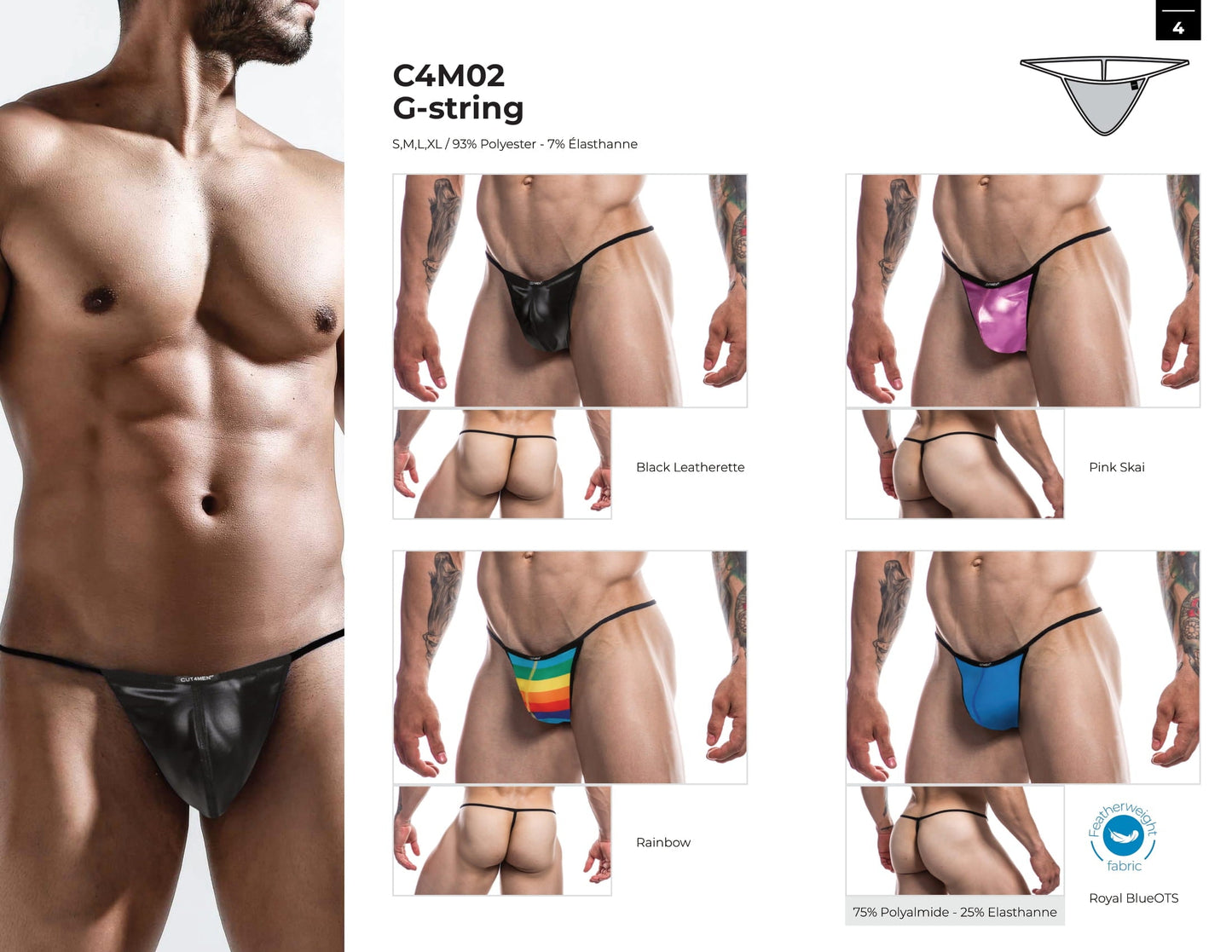 CUT4MEN - C4M02 - Wetlook G String Men Underwear - Rainbow - 4 SIzes - 1 Piece