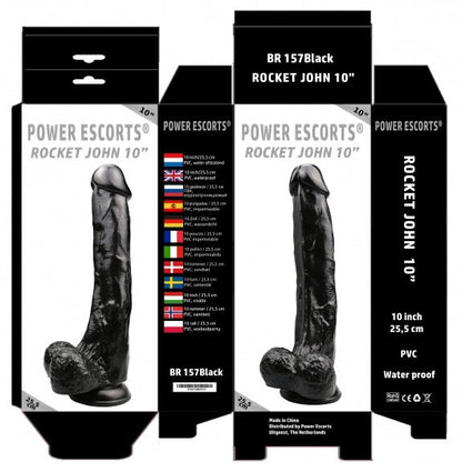 Power Escorts - BR157 - Rocket John 10'' - Realistic Dildo - 10 Inch / 25,5 CM - Black