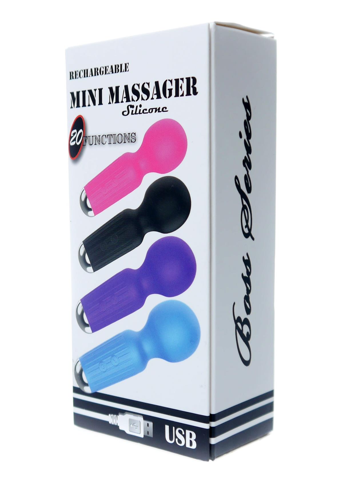 Bossoftoys - 22-00041 - Mini Massager vibrator - 20 Functions - Silicone - 11 cm -  dia 3,7 cm - Rechargeable - attractive Colour windowbox - Blue