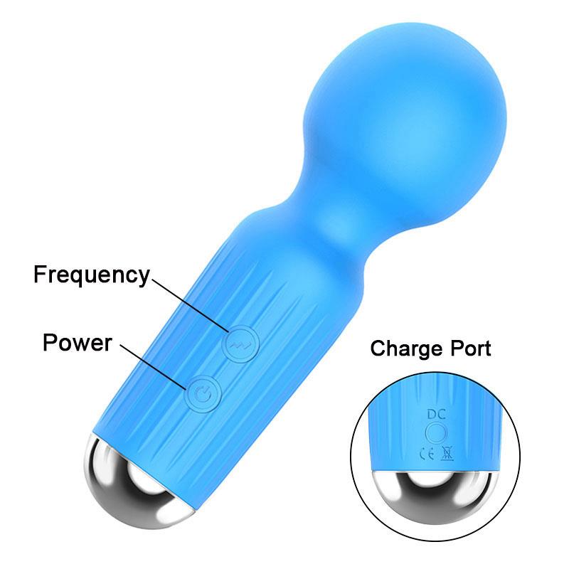 Bossoftoys - 22-00041 - Mini Massager vibrator - 20 Functions - Silicone - 11 cm -  dia 3,7 cm - Rechargeable - attractive Colour windowbox - Blue