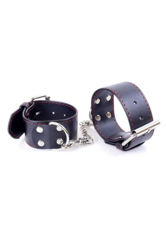 Handcuffs With Studs Red Line Wrist Cuffs 4 cm