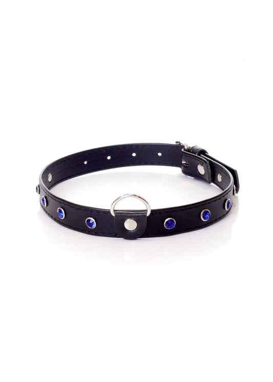 Choker Navy Blue Crystal Fetish Boss Collar - 2cm Width