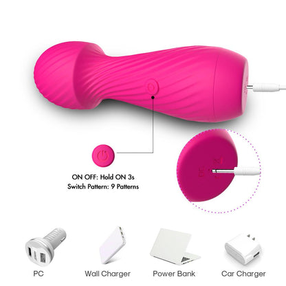 Bossoftoys - 52-00025-1 - Dazzle pink - Silicone Massager Pink USB - 9 Vibration mode - Mini wand