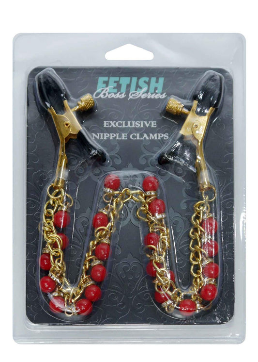 Bossoftoys - 61-00045 - Stimulator - Exclusive Nipple Clamps No. 15 - gold nipple chain clamps - Strong Blister