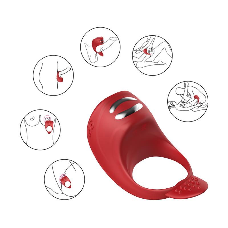 Vibrating Cock Ring with Electrostimulation - Silicone Ring - Red - USB - 7 Functions - Luxury Color Box