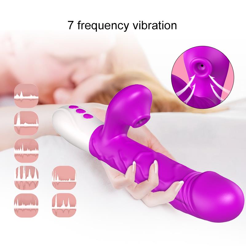 Airsucker &amp; G-spot Vibrator - Silicone - Up &amp; Down - 7 Functions - 23 cm - 3 Strokes - Heating - 7 Suction Frequencies - Luxury Gift Box - Purple