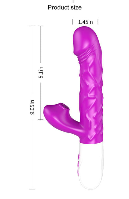 Airsucker &amp; G-spot Vibrator - Silicone - Up &amp; Down - 7 Functions - 23 cm - 3 Strokes - Heating - 7 Suction Frequencies - Luxury Gift Box - Purple