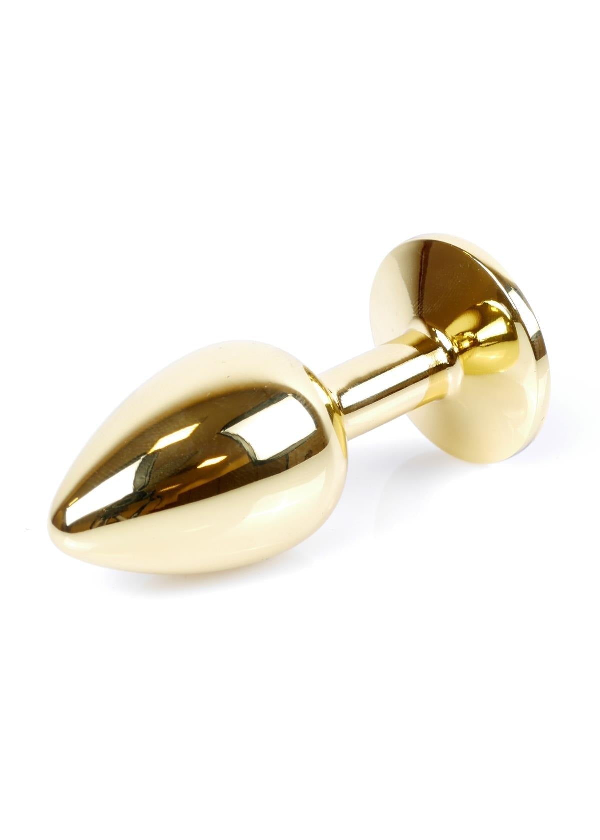 Bossoftoys - 64-00114 - Unique Colour - Rose Gold Anal Plug - Gold Plug with Dark Blue stone - length 7 CM - Dia 2,7 CM - colour window box