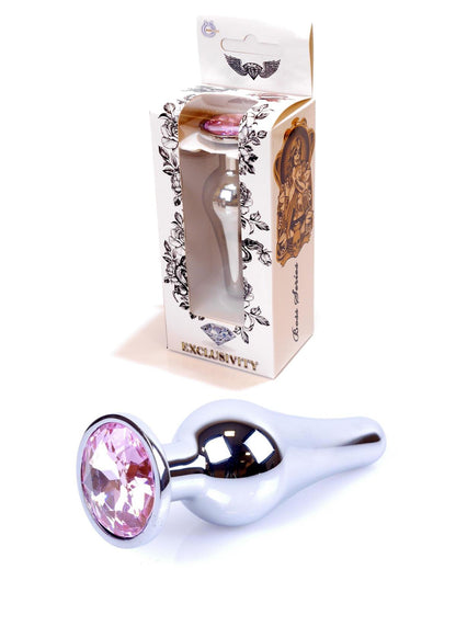 Bossoftoys - 64-00072 - Silver big Butt Plug - anal plug with Pink stone - length 9 cm - dia 2.9 cm - color window box