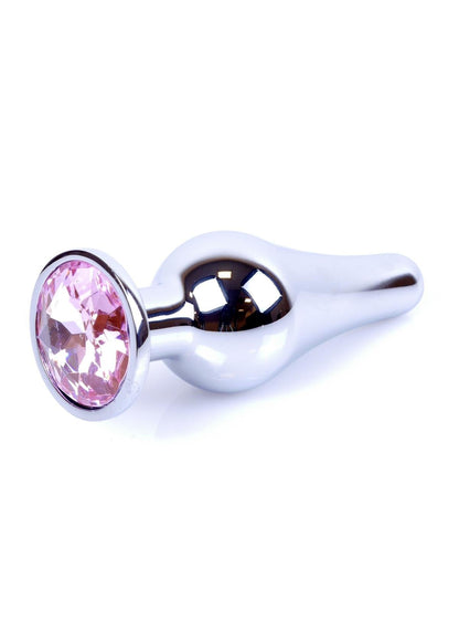 Bossoftoys - 64-00072 - Silver big Butt Plug - anal plug with Pink stone - length 9 cm - dia 2.9 cm - color window box