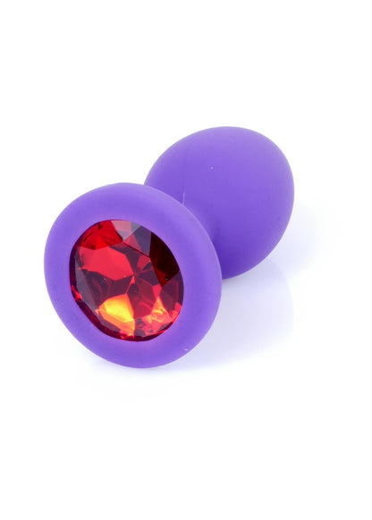 Bossoftoys - 64-00086 -Purple Silicone Anal Plug - anal plug with red stone - Medium size - length 7 cm - dia 2,7 cm - colour window box