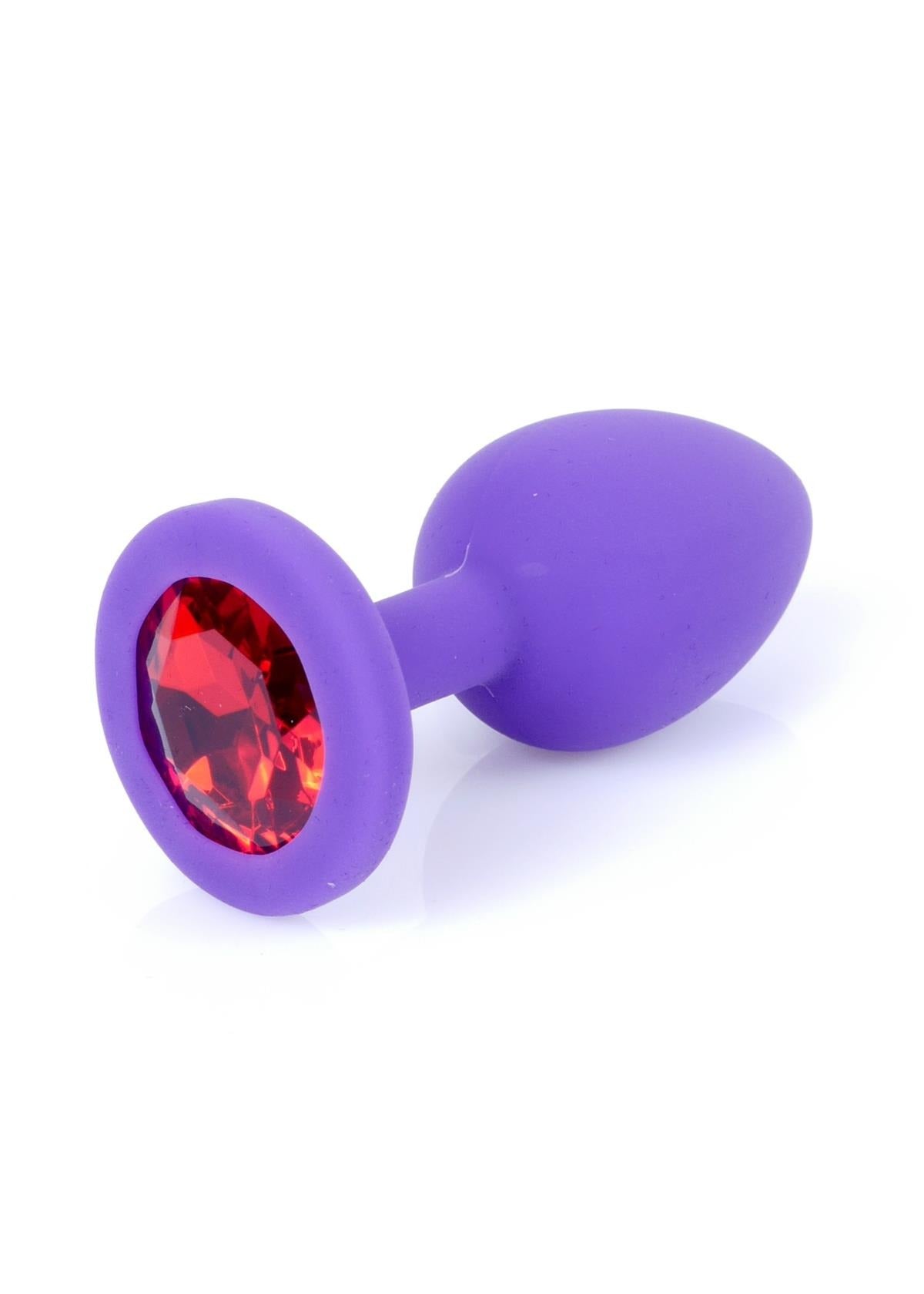 Bossoftoys - 64-00086 -Purple Silicone Anal Plug - anal plug with red stone - Medium size - length 7 cm - dia 2.7 cm - color window box