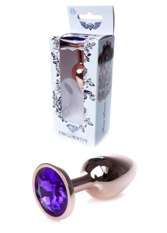 Bossoftoys - 64-00110 - Unique Color - Rose Gold Anal Plug - Gold Plug with Purple stone - length 7 CM - Dia 2.7 CM - color window box