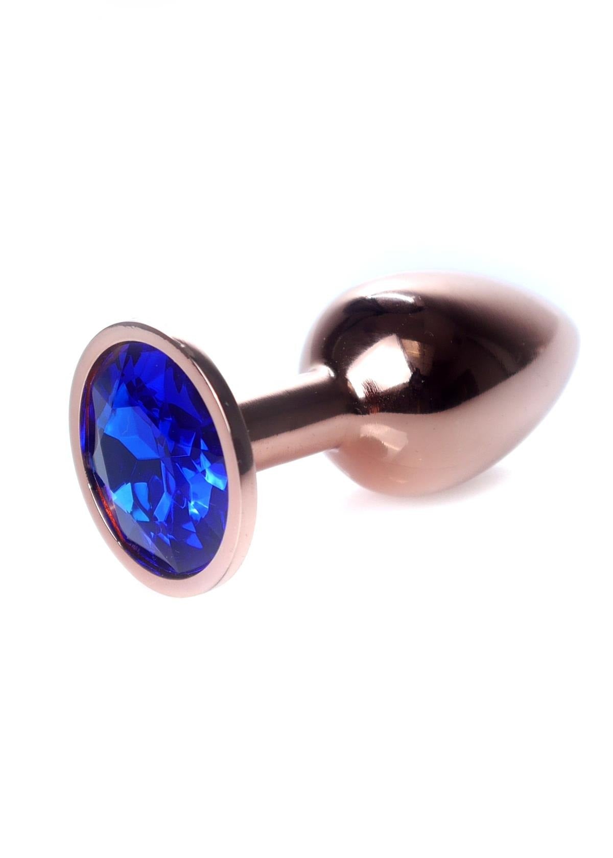 Bossoftoys - 64-00114 - Unique Colour - Rose Gold Anal Plug - Gold Plug with Dark Blue stone - length 7 CM - Dia 2,7 CM - colour window box