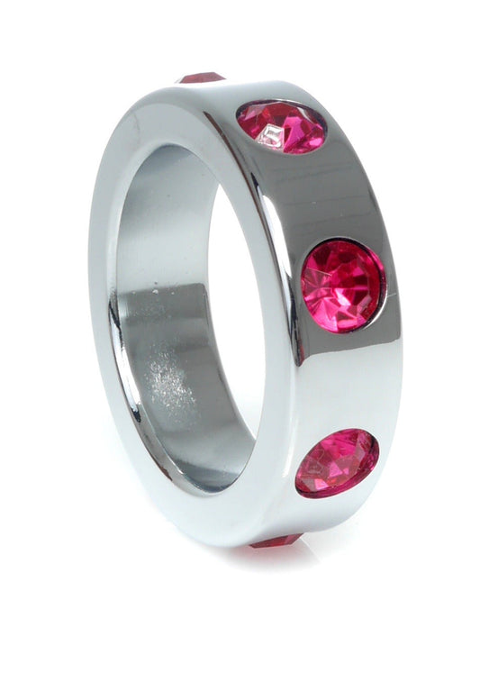 Bossoftoys - 64-00119 - Stainless steel - Metal Cockring - with Pink Diamond stones - Medium size - inner dia 3.5 CM - outer dia 4.5 CM