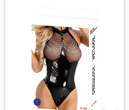 Body Pleasure Wet Look Open Chest Body - One Size Fits Most - TL106 - No Color Box - Plastic Bag!!