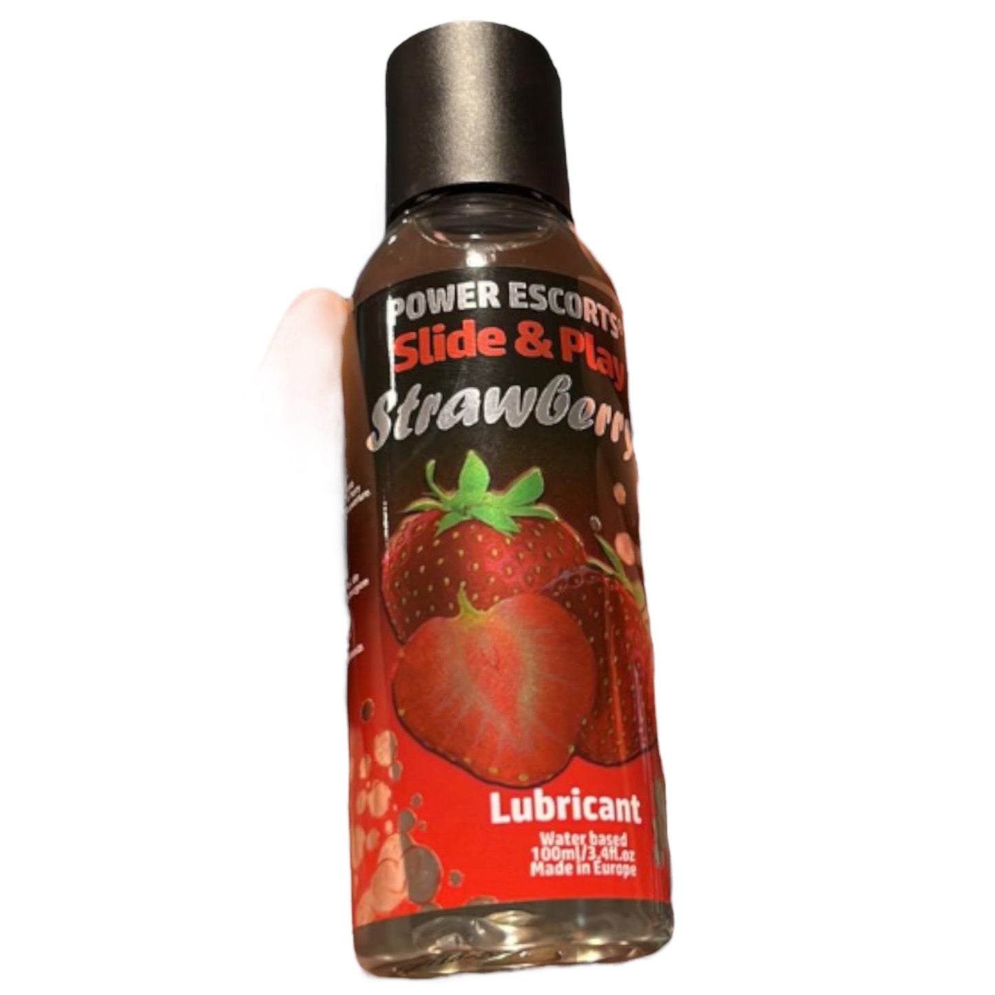 Power Escorts Strawberry Lubricant 100 ML - Slide &amp; Play - easy bottle - Brand new design - Waterbased - DR06
