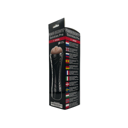 Power Escorts - BR207 new - Quickies Pro Masturbator - Including 3 Pack Beaded Cockring - Big Size Masturbator - 7-Speed ​​Vibrating - 24 CM - Black/Flesh - Brandnew packaging 