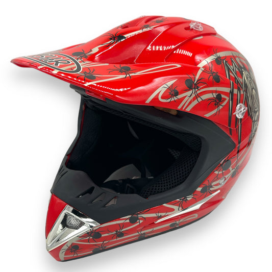 BHR Fat Red Motorcycle Helmet With Spider Motif Medium