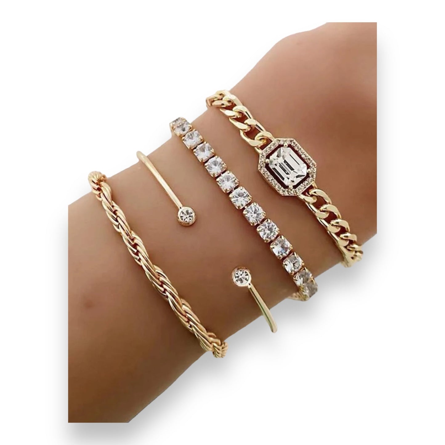 Boho-Chique Diamanten Armbanden Set van 4 Stuks Verkrijgbaar in Het Goud & Zilver