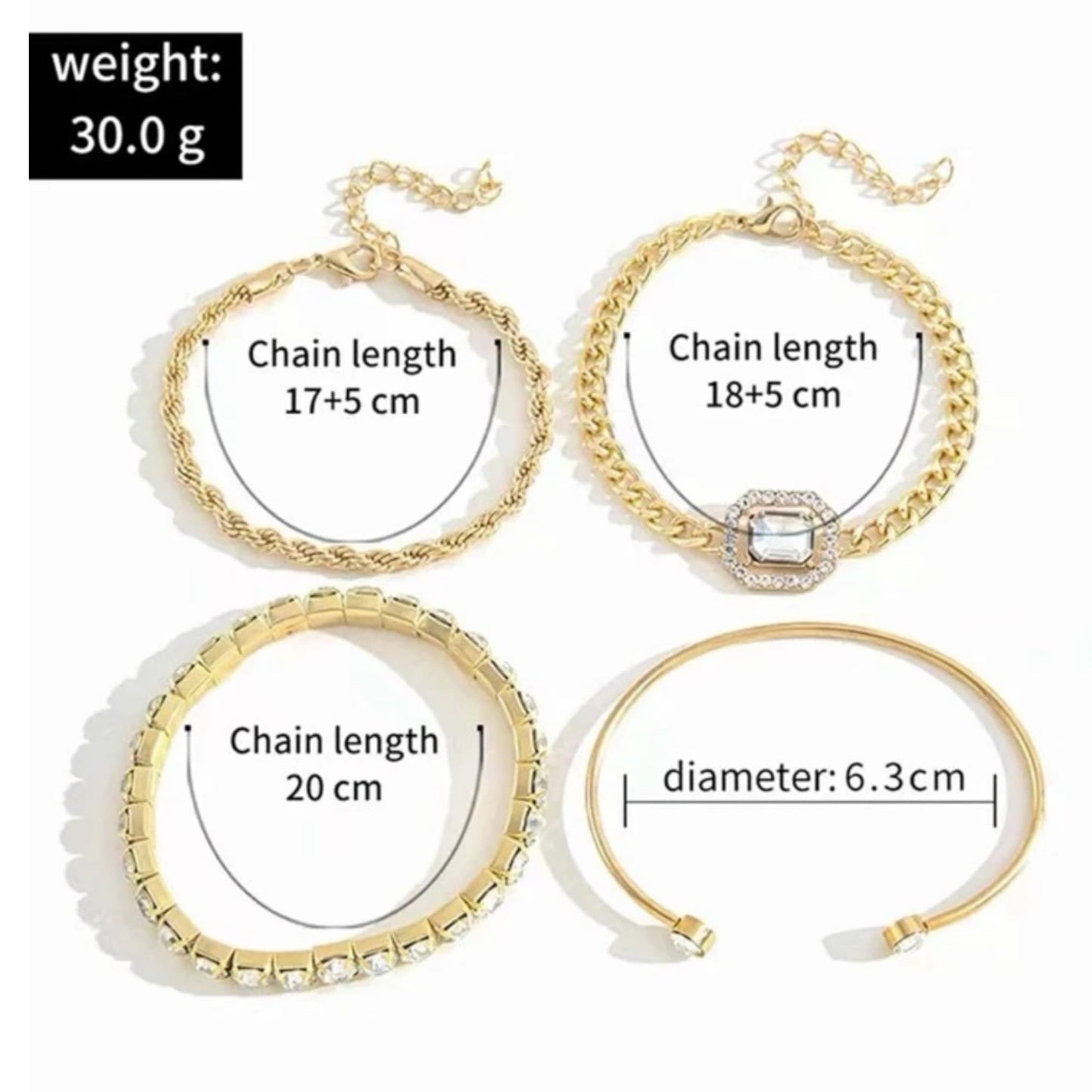 Boho-Chique Diamanten Armbanden Set van 4 Stuks Verkrijgbaar in Het Goud & Zilver