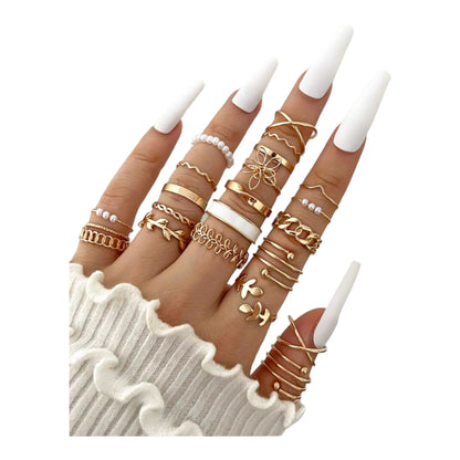 Boho-Chique Ringen Set van 22 Stuks Verkrijgbaar in Het Goud & Zilver