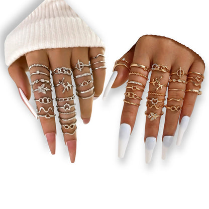 Boho-Chique Ringen Set van 23 Stuks Verkijgbaar in Het Goud & Zilver