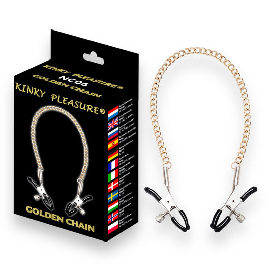 Golden Chain - Kinky Clamps - Heavy Version - Nipple Clamps - Stylish Color Box 