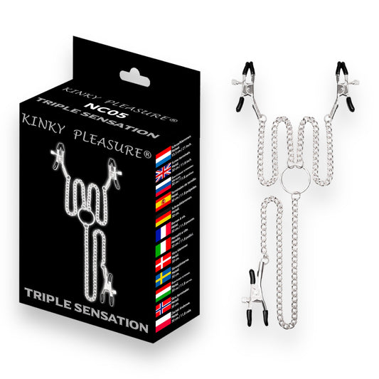 Triple Sensation - Kinky Clamps - Heavy Version - Nipple Clamps - Beautiful Color Box 