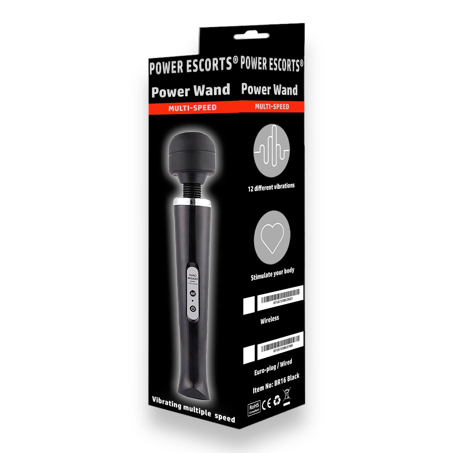 Power Escorts - BR16 - Power Wand Massager - 12-Speed ​​- WIRED - 4 Colors