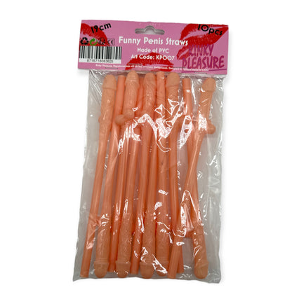 Pleasure Cock Straws - Set of 10 in Beige - Kinky Pleasure