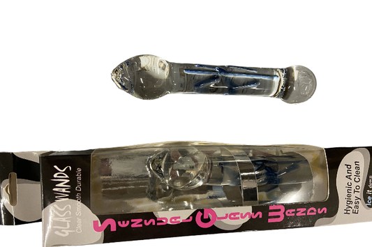 Glas Wands Glas Dildo / Plug - Helder met Blauwe Streep