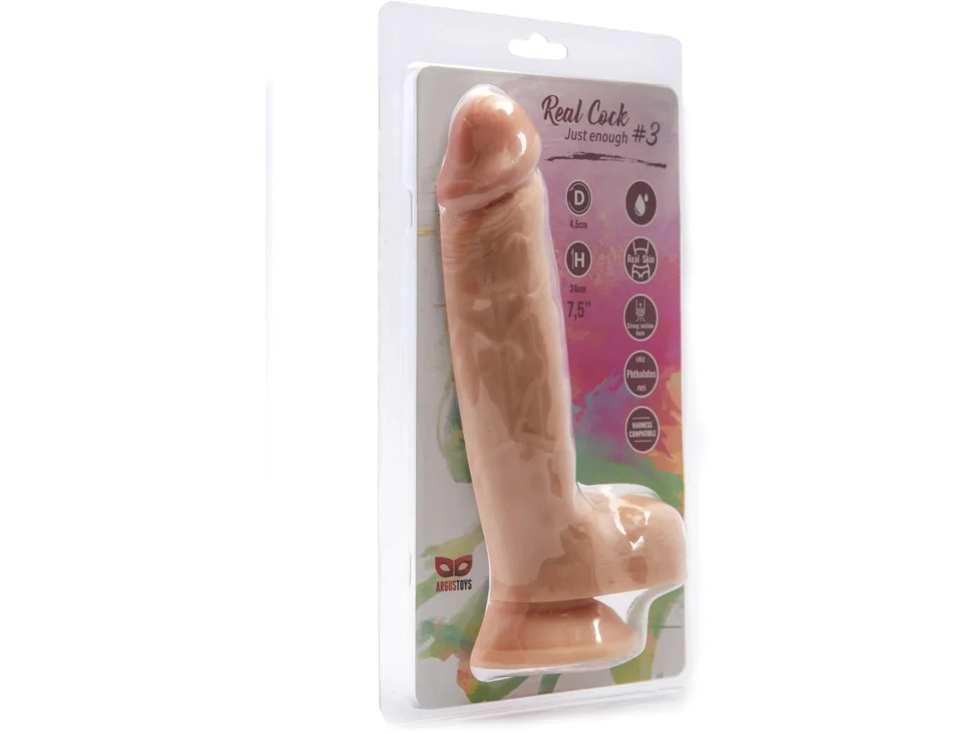 Argus Realistic Cock 3 Realistic Dildo with Balls and Suction Cup - 22.5 cm - Dia 5.3 cm AT1067