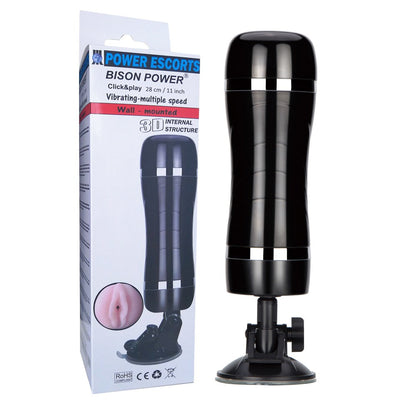 Power Escorts - BR27 - Bison Power - Vibrating Pussy Masturbator - Suction Cup - 7-Speed ​​- 28 CM / 11 Inch - Black